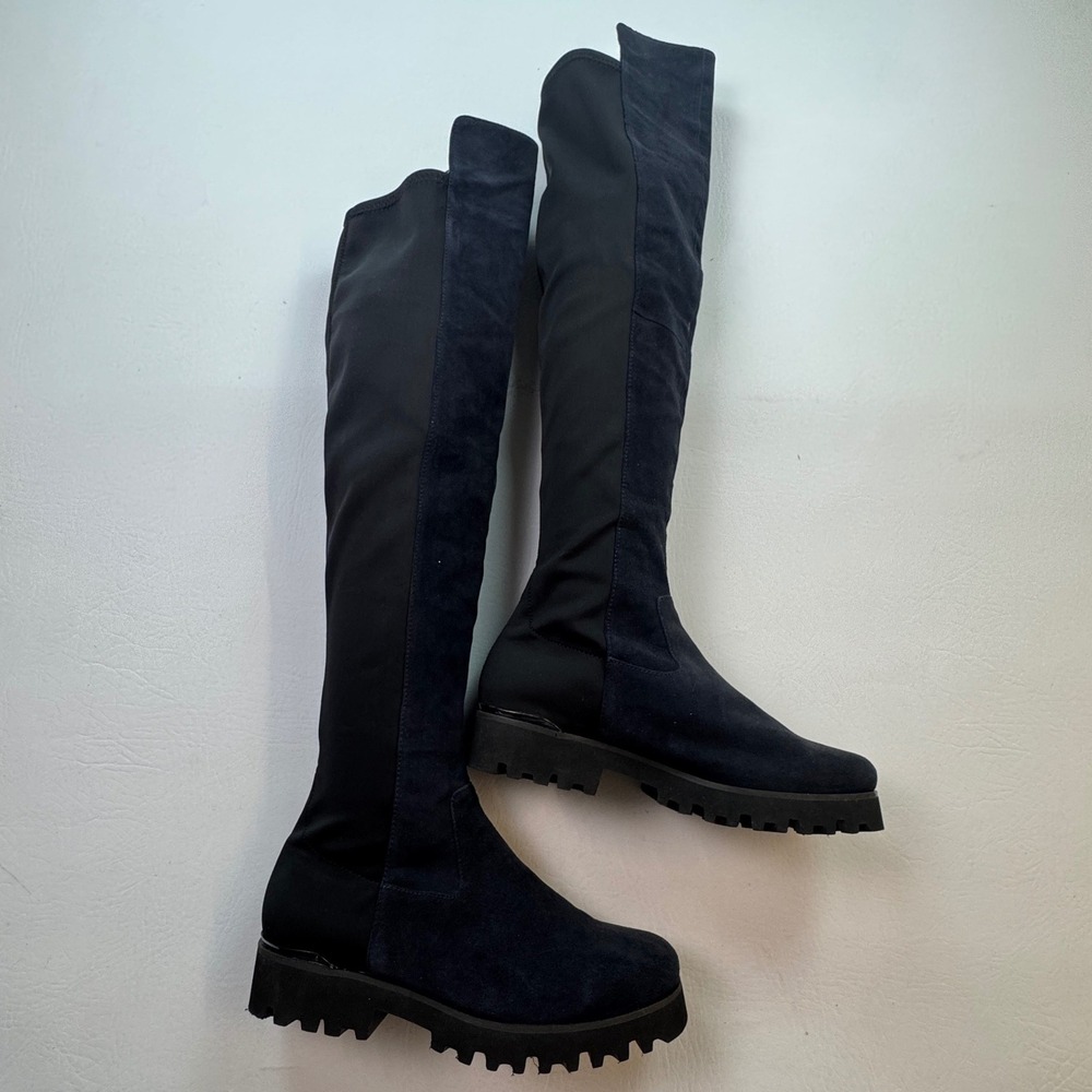 Donald Pliner Roz-KS Over The Knee Lug Sole Platform Boots Navy Blue Women 5M